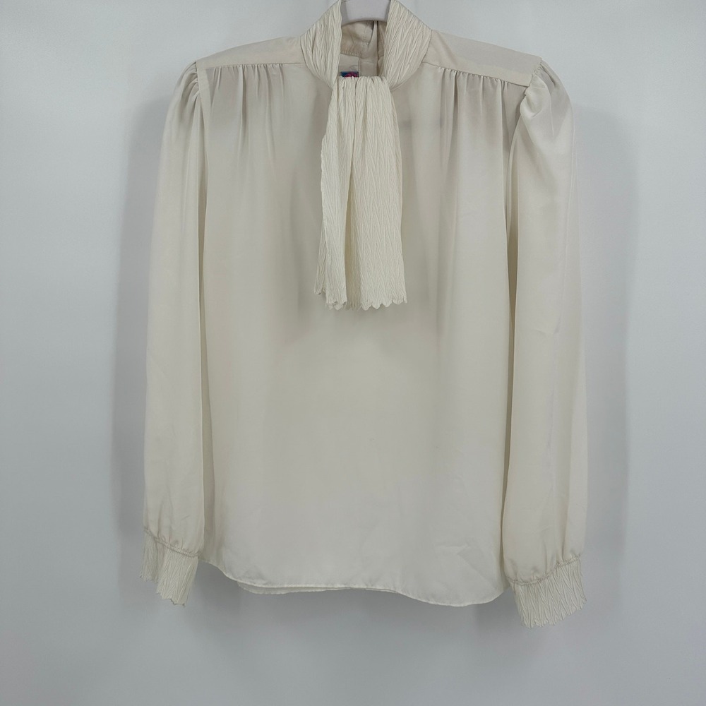 Vintage Womens Regency Minimalist Top Size 6 Oversized Victorian Secretary Bow